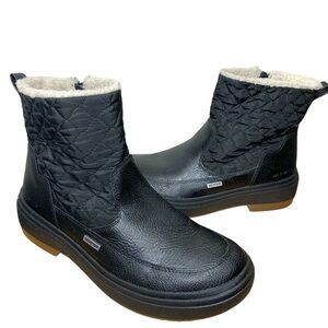 Merrell Black Winter Boots Waterproof Quilted Nylon Fleece Lined Sz 6 Side Zip